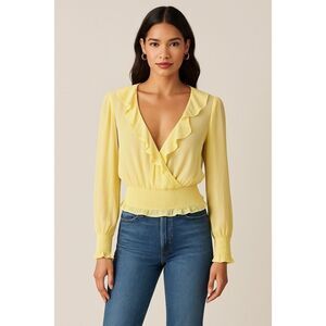 Parker Quincy Silk Blend Ruffle Smocked Waist Blouse in Yellow Size XS